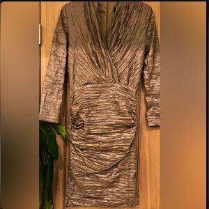 Nicole Miller Beige Ruched Textured Wrinkle Dress Size 4